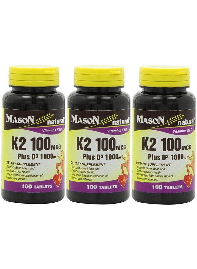 Mason Natural Vitamin K2 100 Mcg Plus D3 1000 Iu Tablets 100 Count Per Bottle Pack Of 6 Total 600 Tablets - Image 2
