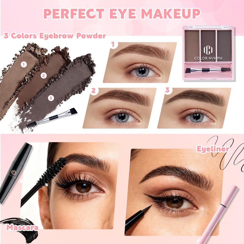 Color Nymph Makeup Set for Teen Girls Women with 2-in-1 Travel Bag, All In One Makeup Case Full Kit Includes Eyeshadow Lipgloss Eyebrow Powder Highlighter Blush Mascara Eyeliner Lipliner & Puff - Pink - Image 4
