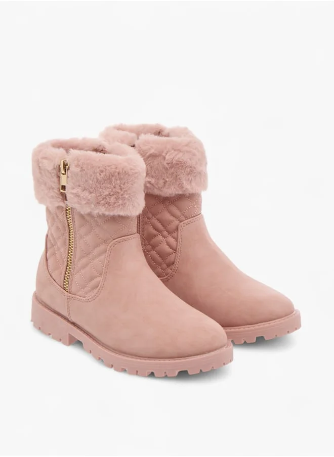 Little Missy Girls Plush Detail Ankle Boots With Zip Closure