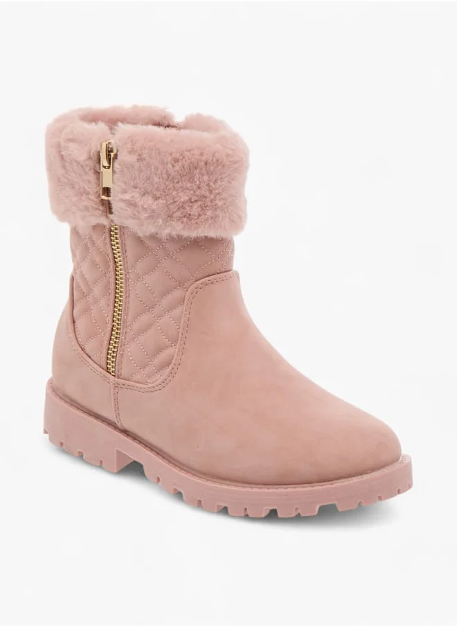Little Missy Girls Plush Detail Ankle Boots With Zip Closure