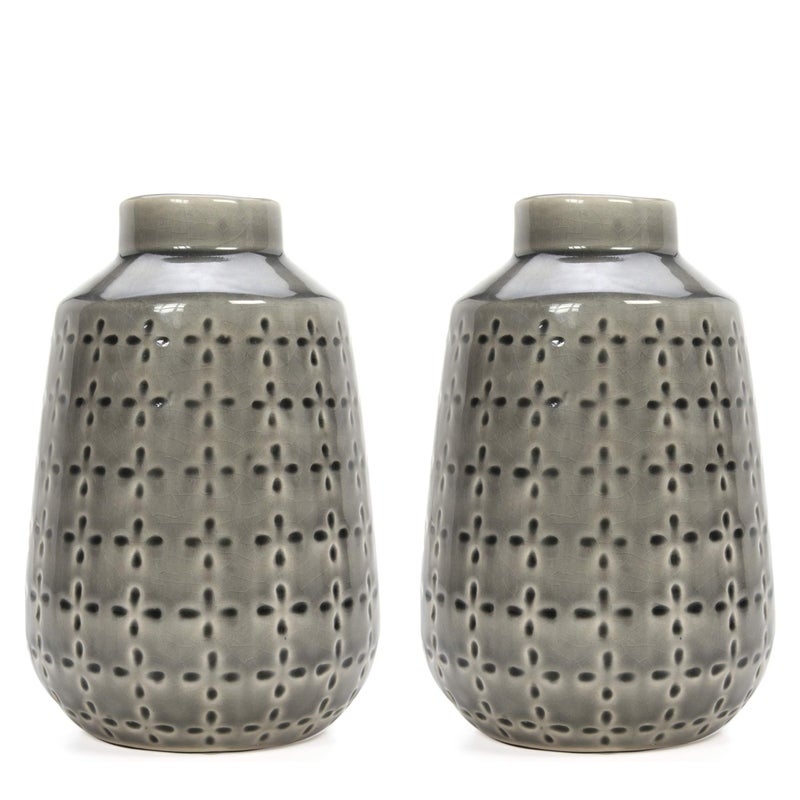 Hosley Set of 2 Grey Ceramic Vase 725 High Ideal Gift for Floral Arrangements Home Weddings Party Spa Meditation Home Office
