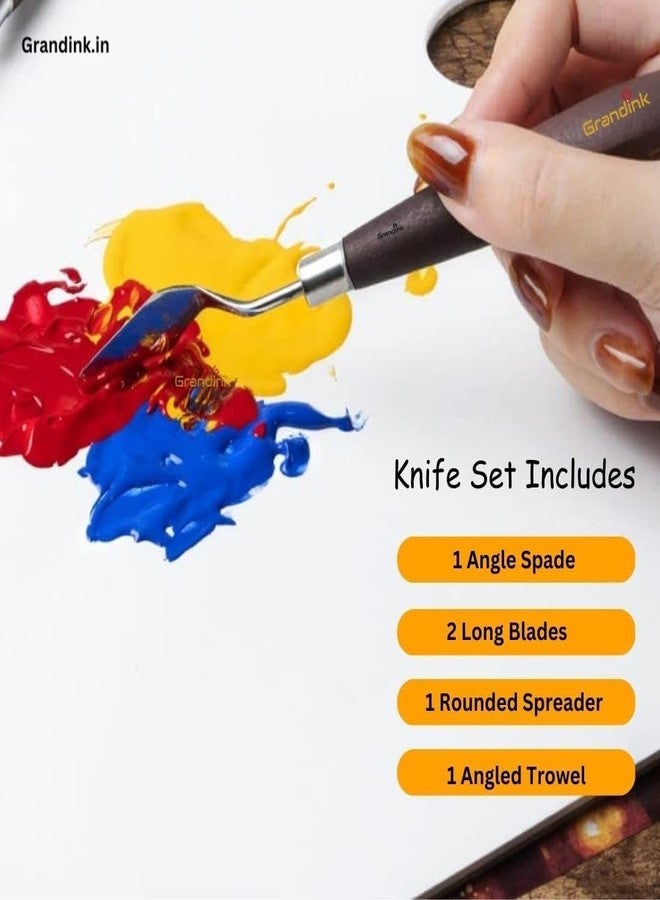 Brille Bee Painting Knives Set of 5, Stainless Steel Scraper Spatula with Polished Brown Handle, Various Sizes and Shapes, for Canvas Oil Paint Mixing - Image 3