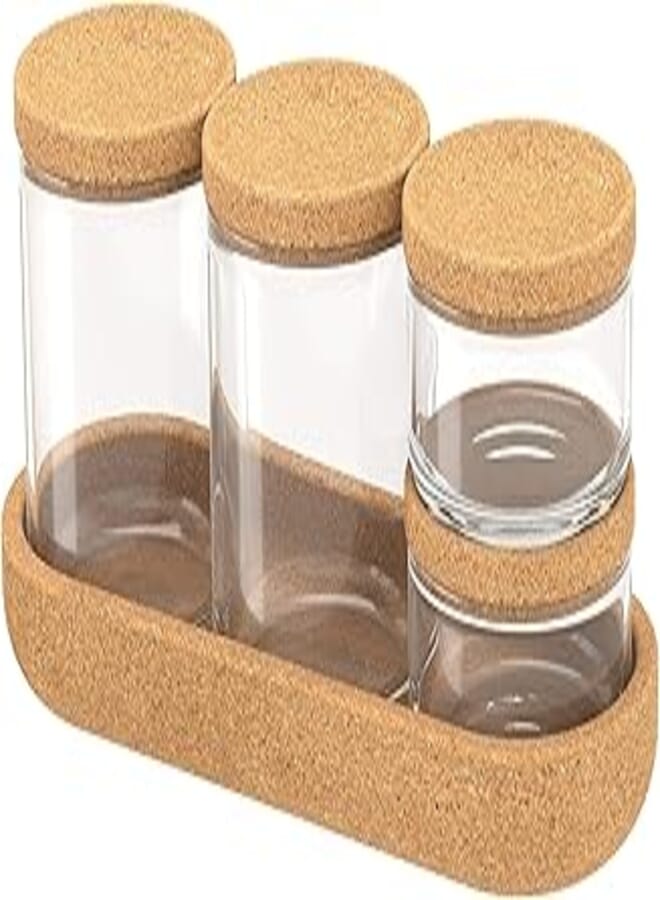 Glass Jar with Cork & Tray (Set of 5)