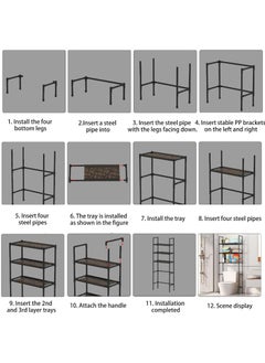 Arabest 3-Tier Over The Toilet Storage, Drill-Free Toilet Floor Storage Rack,Freestanding Above Over Toilet Bathroom Organizer, Space Saver, Metal Toilet Storage Shelf (Color : Black, Size : 47 * 25 * 155cm)  - Image 5