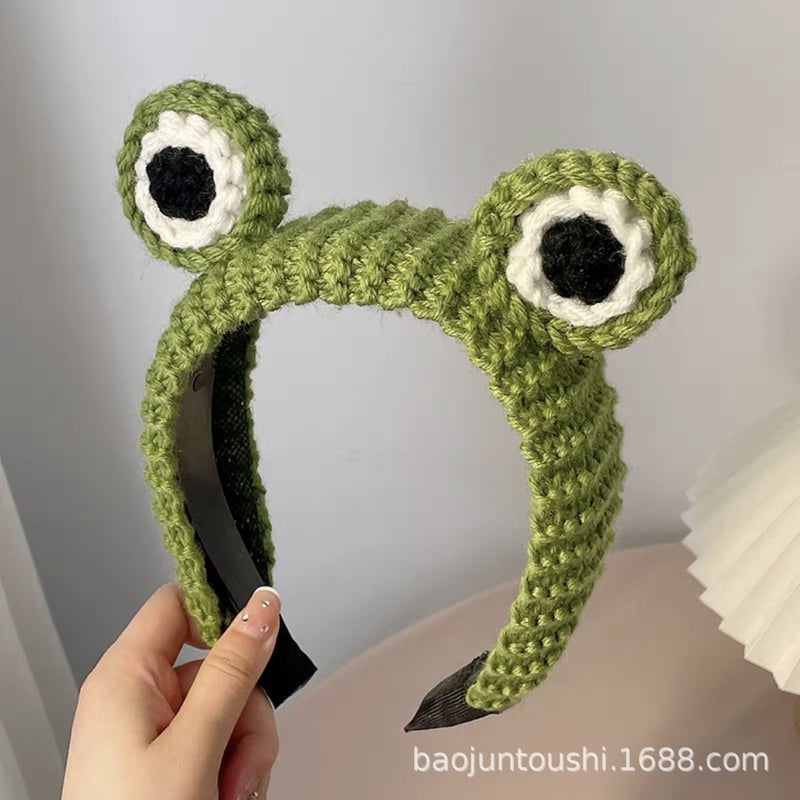 Generic Cute Knitted Frog Headband Plush Cartoon Hairband Knitted frog headband