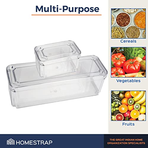 HomeStrap Set of 3, Fridge Storage Box (Transparent)| Refridgerator Freezer Shelf Organizer with Lid Kitchen Stackable Container for Vegetables, Fruits, Fish (Shark Tank Product) - Image 4