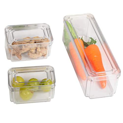 HomeStrap Set of 3, Fridge Storage Box (Transparent)| Refridgerator Freezer Shelf Organizer with Lid Kitchen Stackable Container for Vegetables, Fruits, Fish (Shark Tank Product) - Image 1