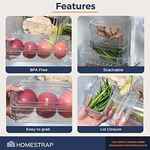 HomeStrap Set of 3, Fridge Storage Box (Transparent)| Refridgerator Freezer Shelf Organizer with Lid Kitchen Stackable Container for Vegetables, Fruits, Fish (Shark Tank Product) - Image 3