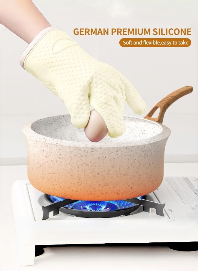 2 قطعة قفازات فرن سيليكون، قفازات فرن سيليكون مبطنة بالقطن مقاومة للماء وغير قابلة للانزلاق، قفازات فرن مقاومة للحرارة بأصابع للشواء والخبز والطهي (أبيض) - Image 5