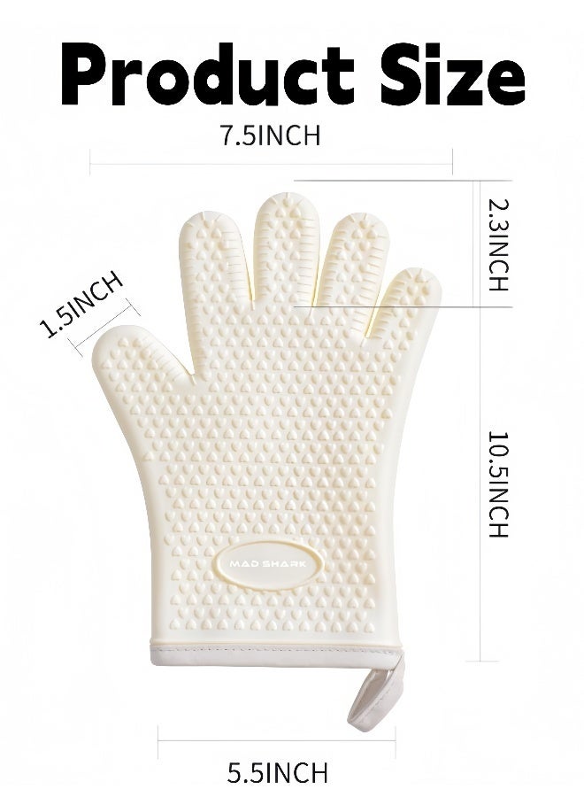 2 قطعة قفازات فرن سيليكون، قفازات فرن سيليكون مبطنة بالقطن مقاومة للماء وغير قابلة للانزلاق، قفازات فرن مقاومة للحرارة بأصابع للشواء والخبز والطهي (أبيض) - Image 2