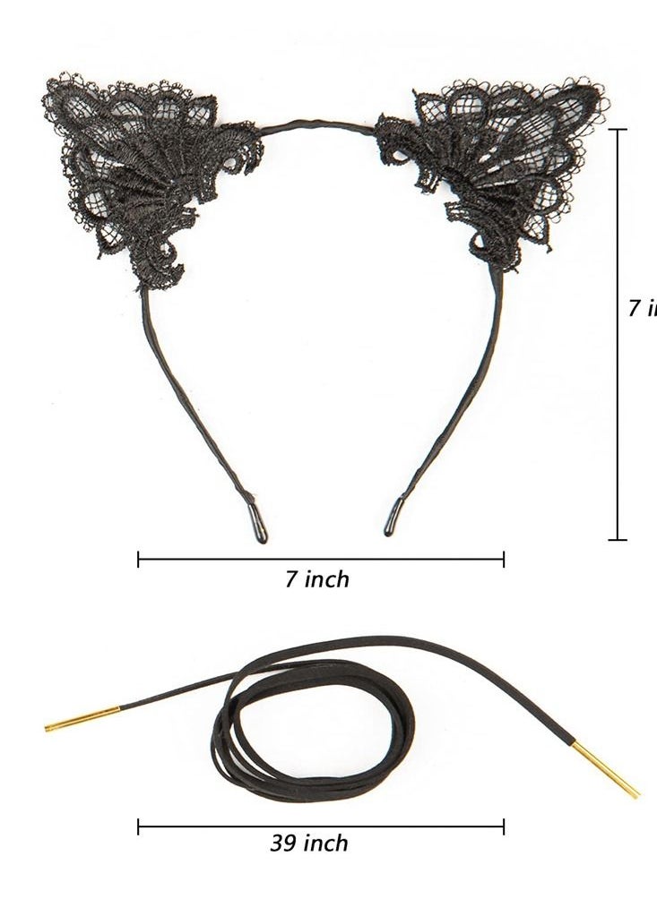 SYOSI - Lace Cat Ears Headband and Choker Set Kitten Anime Neko Ears Cosplay Party Cat Costume Accessories for Women Girls Adult Kids - Image 1
