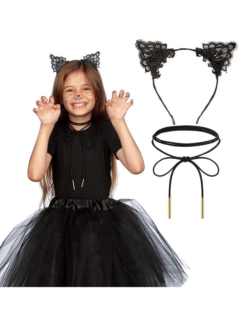 SYOSI - Lace Cat Ears Headband and Choker Set Kitten Anime Neko Ears Cosplay Party Cat Costume Accessories for Women Girls Adult Kids - Image 1