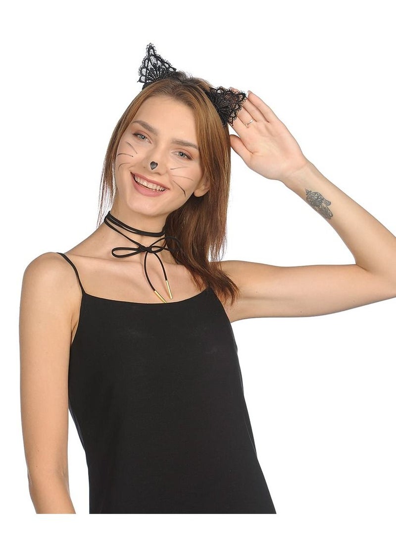 SYOSI - Lace Cat Ears Headband and Choker Set Kitten Anime Neko Ears Cosplay Party Cat Costume Accessories for Women Girls Adult Kids - Image 1