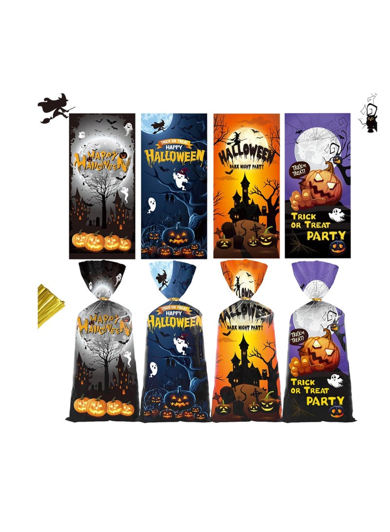 50 Pieces Halloween Treat Bags Trick or Treat Cellophane Plastic Candy Goodie Favor Bags with 50 Pieces Twist Ties for Kids Halloween Party Supplies - Image 1