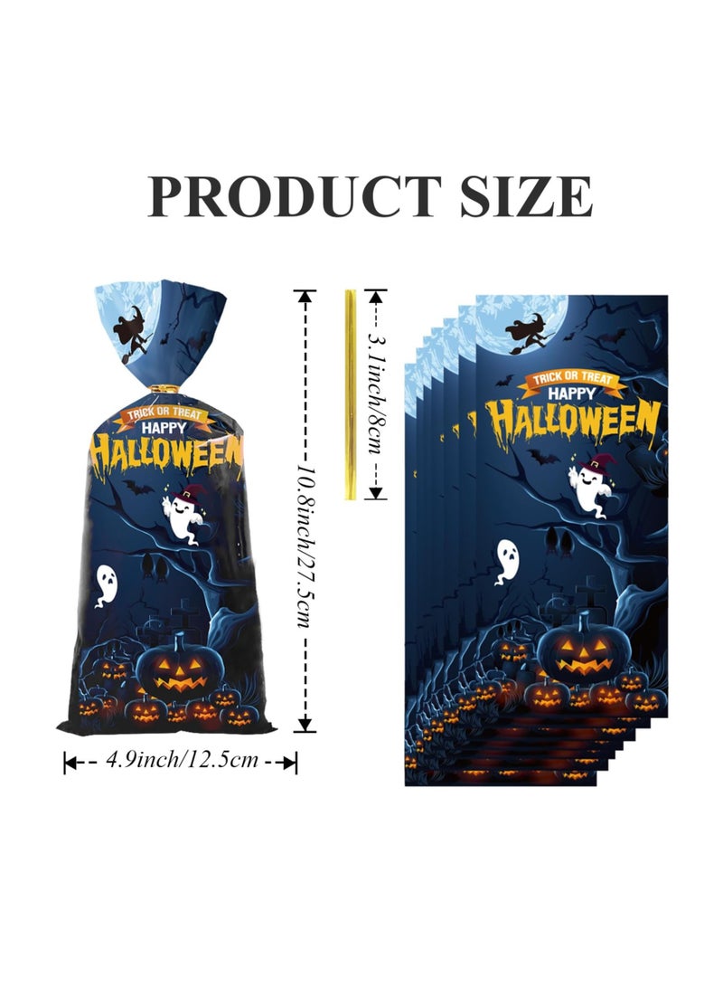 50 Pieces Halloween Treat Bags Trick or Treat Cellophane Plastic Candy Goodie Favor Bags with 50 Pieces Twist Ties for Kids Halloween Party Supplies - Image 2