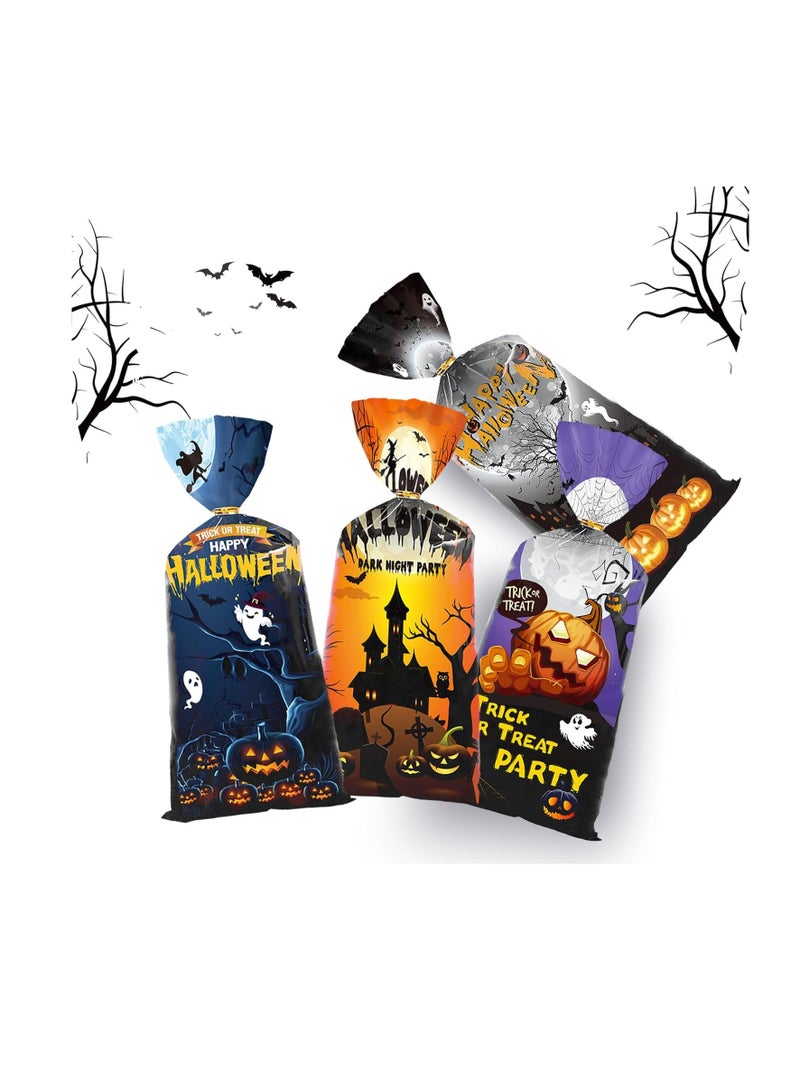 50 Pieces Halloween Treat Bags Trick or Treat Cellophane Plastic Candy Goodie Favor Bags with 50 Pieces Twist Ties for Kids Halloween Party Supplies - Image 3