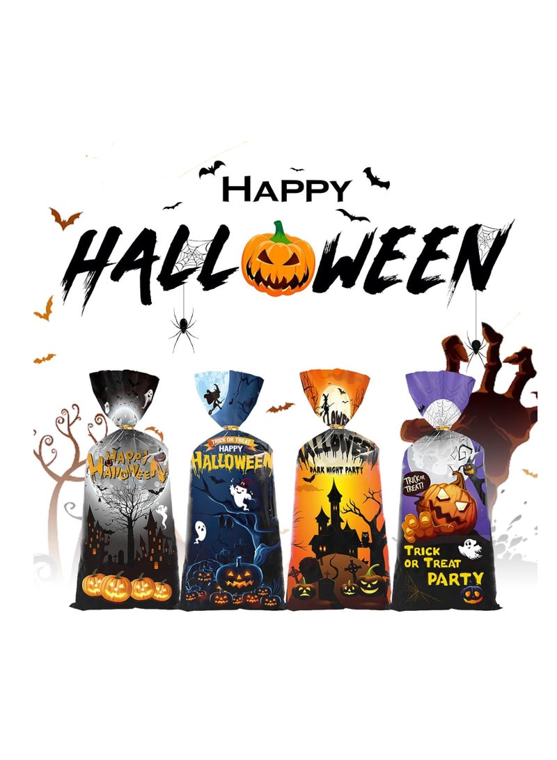 50 Pieces Halloween Treat Bags Trick or Treat Cellophane Plastic Candy Goodie Favor Bags with 50 Pieces Twist Ties for Kids Halloween Party Supplies - Image 4