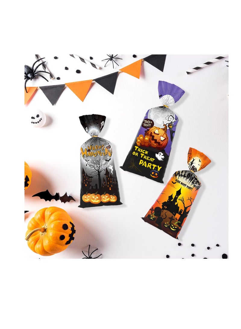 50 Pieces Halloween Treat Bags Trick or Treat Cellophane Plastic Candy Goodie Favor Bags with 50 Pieces Twist Ties for Kids Halloween Party Supplies - Image 5