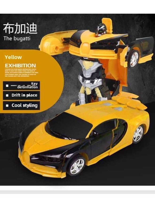 Deformation Remote Control Car One-button Remote Control Deformation Car Electric Diamond Deformation Robot Boy Children Toy Car-Color:Yellow Cloth ]-Proportion:1:18  - Image 1
