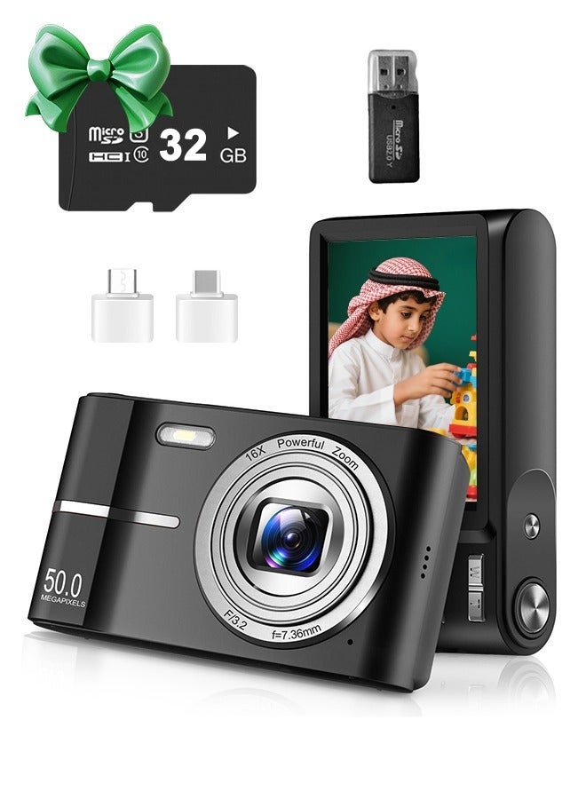ASIV Digital Camera, 50MP Full HD 1080P Camera with 16x Zoom Anti-Shake, Compact Camera for Teens Girls Boys, Kids Camera with 32GB SD Card - Image 1