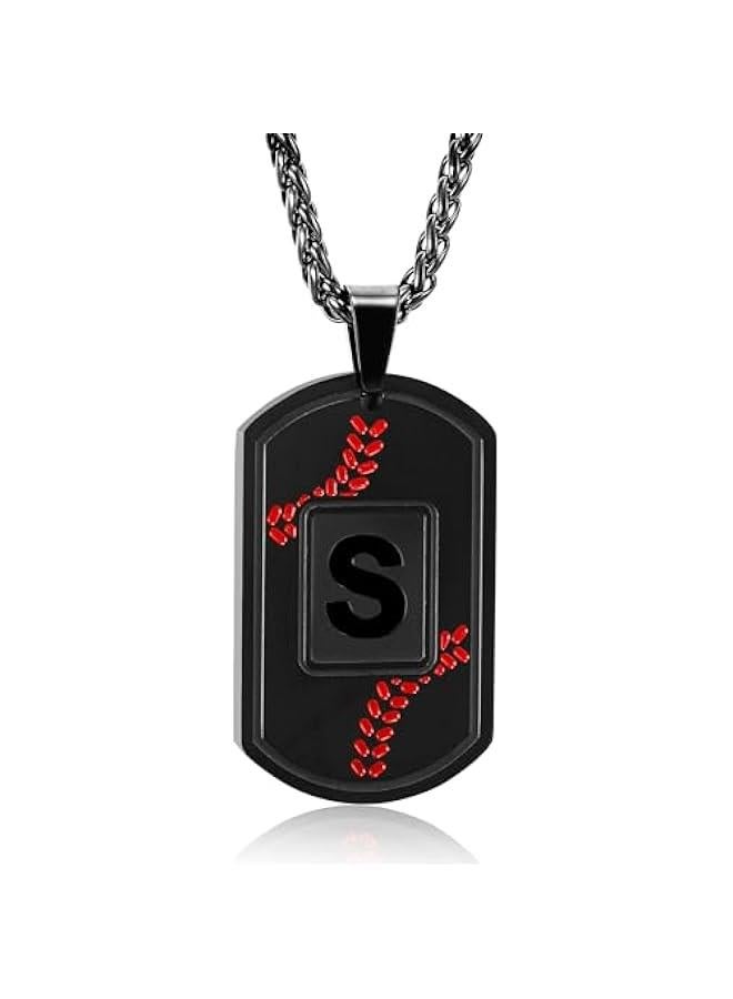 Graduation  Gifts Baseball Initial Necklace for Men Dog Tag Stainless Steel Sliver/Black/Gold Letter Pendant Sport Baseball Athletes Jewelry  Gifts for Kids Boys Men Teens Boyfriend - Image 1