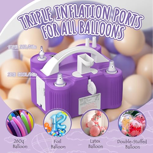 Wotalk 4in1 Electric Balloon Pump for All Balloons Inflatables and Sports Balls Triple Inflating Ports for Latex Foil 260q Mylar Balloon Inflator Deflator for Air Mattresses Pool Floats Yoga Balls - Image 3