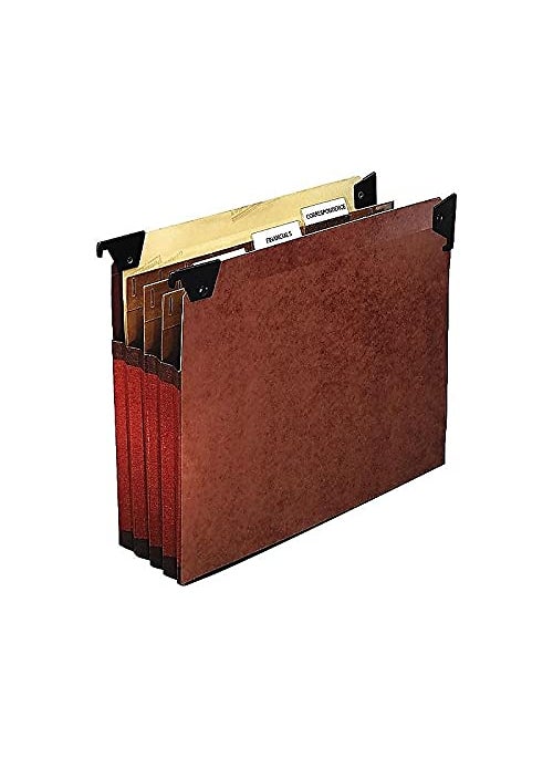 Pendaflex Pendaflex 45422 3 1/2" Hanging File Pockets with Swing Hooks, 1/5 Tab, Letter, Brown (Box of 5), Red  - Image 3