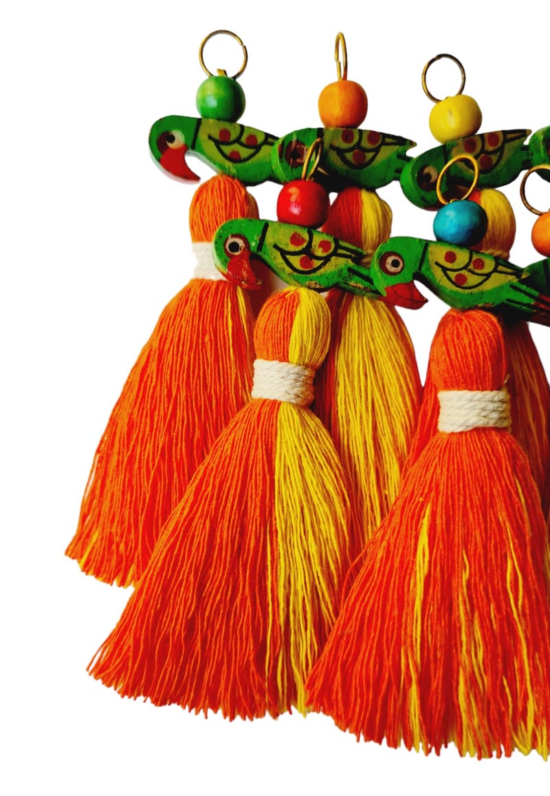 Zippy Flora Mini Cotton Tassels with Parrots (Pack of 10) (Dual-Orange & Yellow) - Image 5
