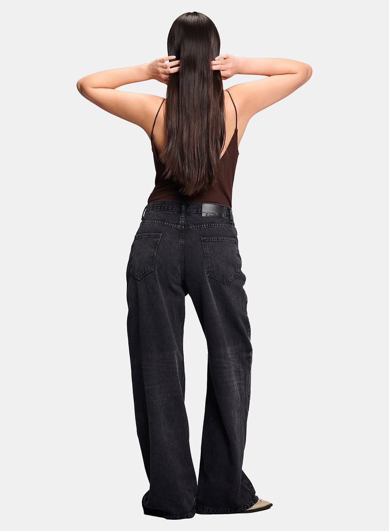 TGS Dark Grey Crossed Waist Wide Leg Women Jeans - Image 2