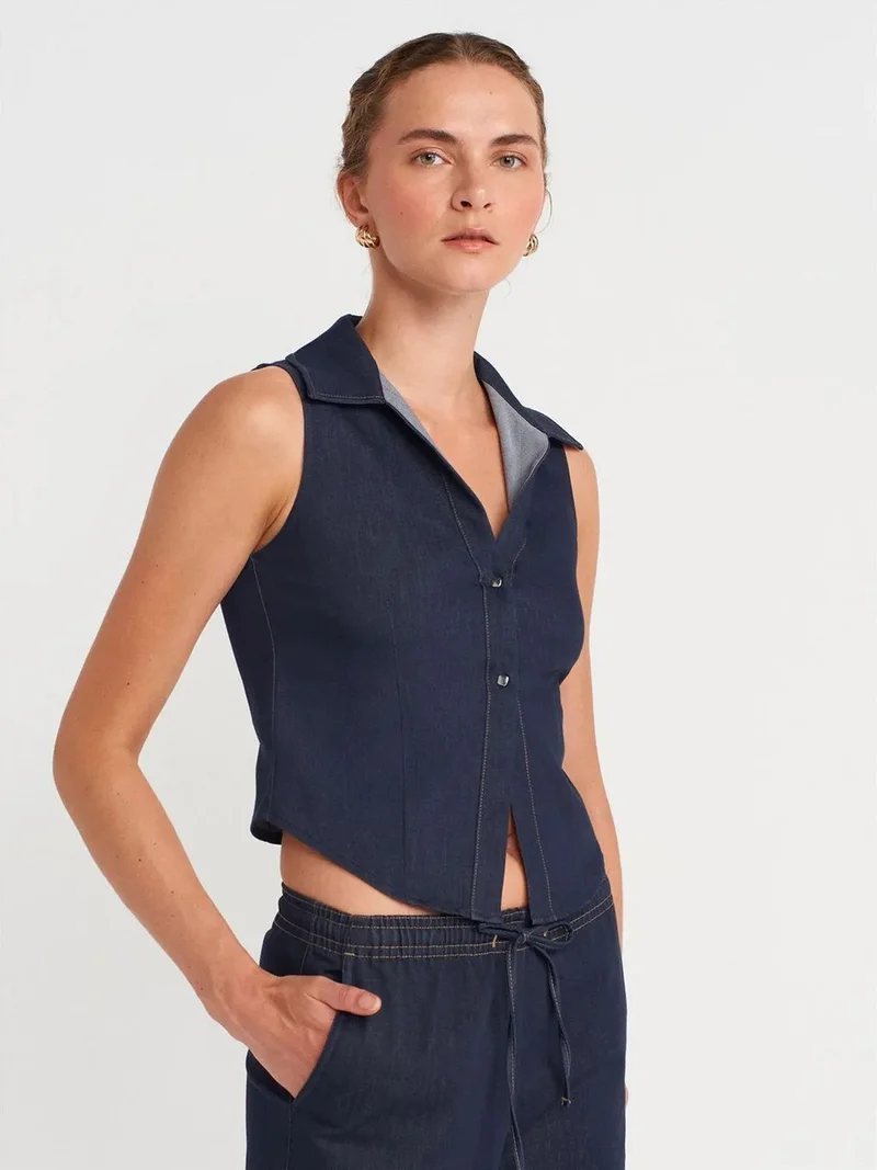 ديلفين Dilvin Fitted Sleeveless Crop Shirt