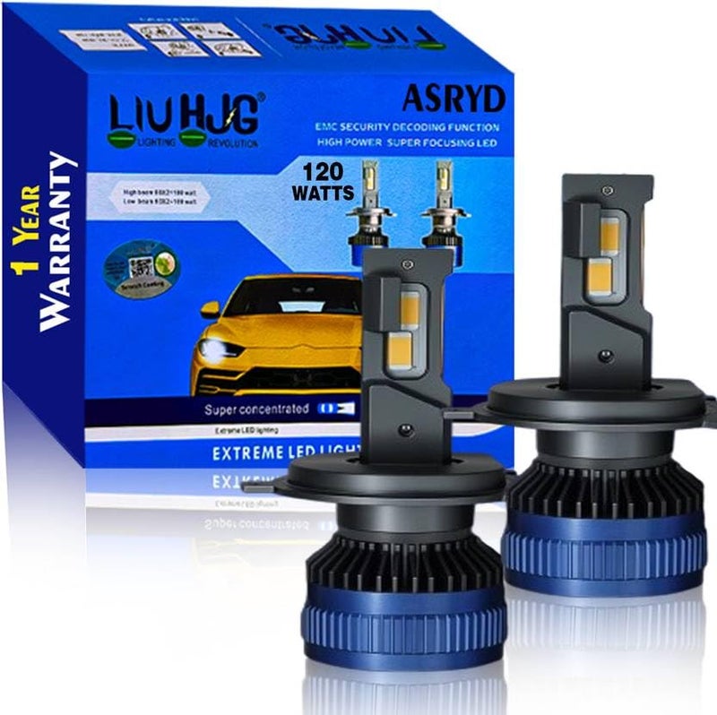 Asryd Liu Hjg 120 watt H4 Headlight (White) Car, Motorbike LED (12 V, 120 W) (Alto 800, Swift Dzire, Vitara Brezza, Ertiga, WagonR, Baleno, Tiago, Innova, Endeavour, Ecosport, Pack of 2) - Image 1
