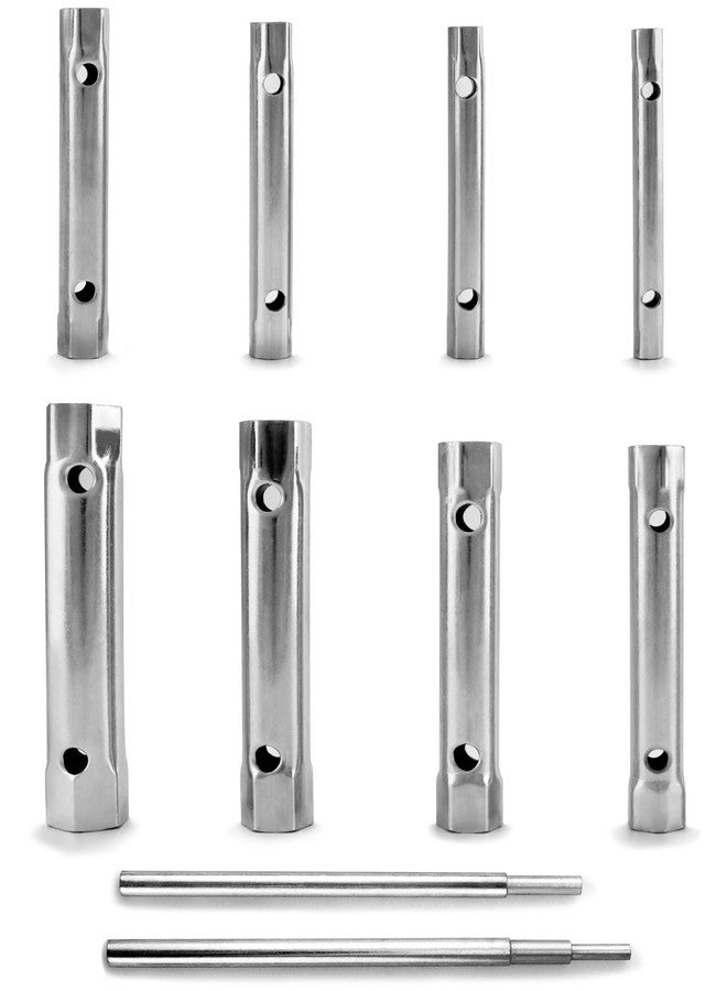 QWORK Spark Plug Wrench Set, Box Spanner Set, 10 Pcs Tubular Spanners, Steel Tube Spanner and T Bar Tool Kit 6 x 7-20 x 22 mm with 2 Tommy Bars - Image 1