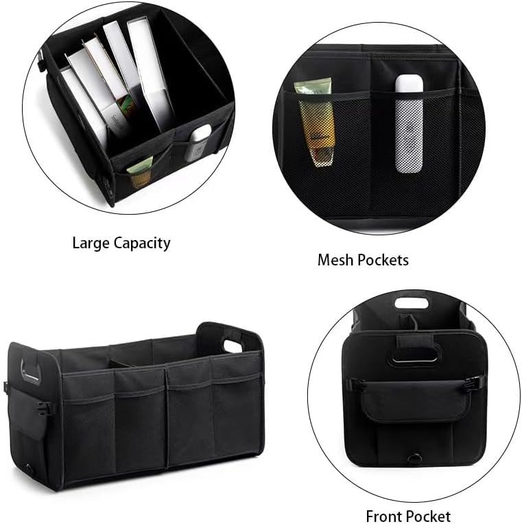 XBEY Car Trunk Boot Organizer Collapsible Multi-Compartment Car Storage Waterproof 600D Oxford Polyester Reinforced Handles suitable for any Car Suv Sedan Minivan Anti Slip Bottom (Black) - Image 5