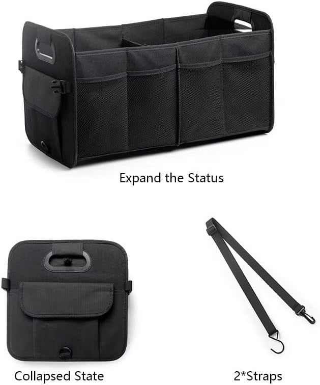 XBEY Car Trunk Boot Organizer Collapsible Multi-Compartment Car Storage Waterproof 600D Oxford Polyester Reinforced Handles suitable for any Car Suv Sedan Minivan Anti Slip Bottom (Black) - Image 2