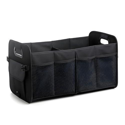 XBEY Car Trunk Boot Organizer Collapsible Multi-Compartment Car Storage Waterproof 600D Oxford Polyester Reinforced Handles suitable for any Car Suv Sedan Minivan Anti Slip Bottom (Black) - Image 1