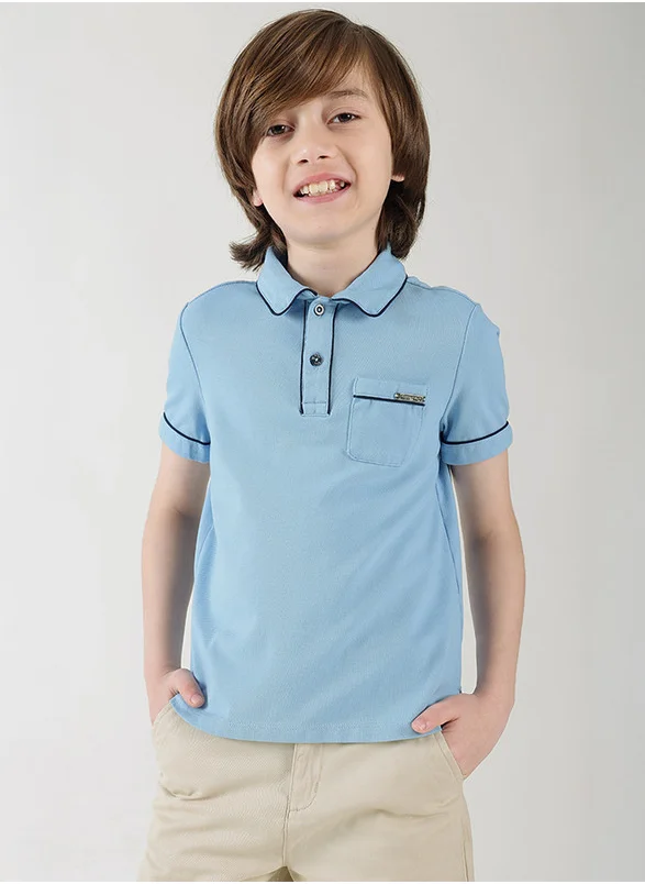 ون فرايدي One Friday Boys Blue Regular Fit Half Sleeve Solid Polo T-Shirts
