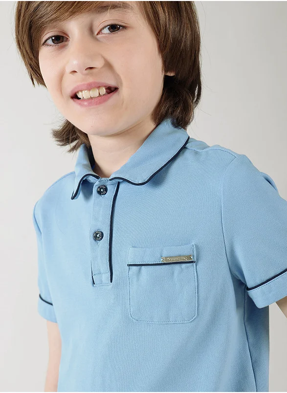 ون فرايدي One Friday Boys Blue Regular Fit Half Sleeve Solid Polo T-Shirts