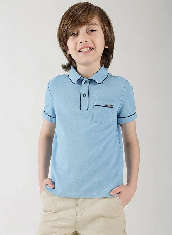 One Friday One Friday Boys Blue Regular Fit Half Sleeve Solid Polo T-Shirts