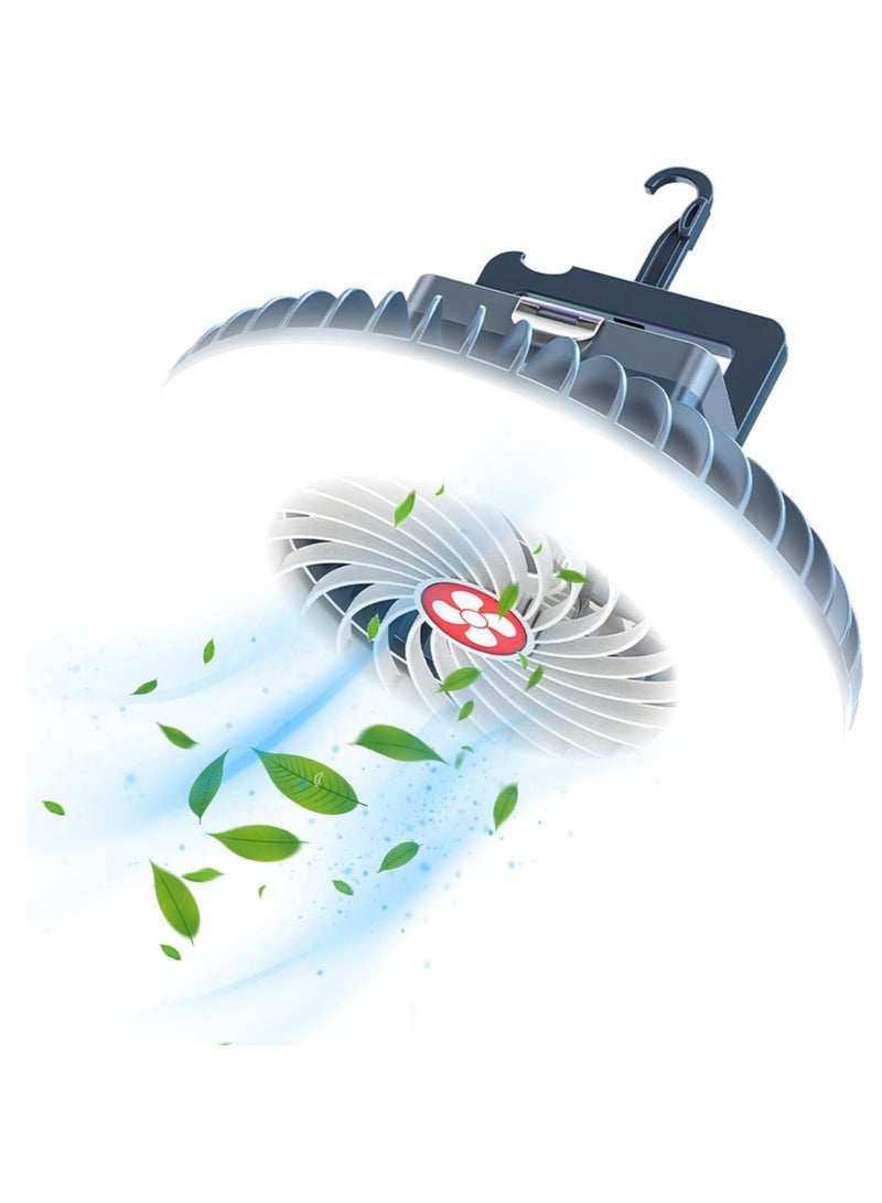 Portable Camping Fan with LED Lantern USB Rechargeable Waterproof Tent Fan with Hanging Hook Magnet Survival Kits for Indoor Outdoor Hiking Car Office Desk Outdoor Emergency Power Outage