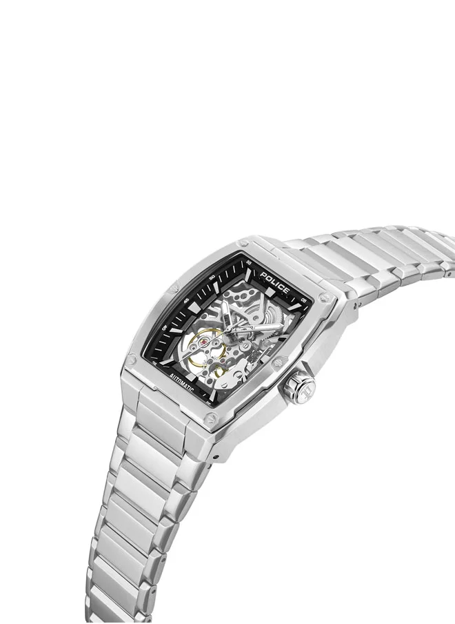 بوليس Skeletor Automatic Men's 42mm Watch with Matte Black Dial, Silver Indexes & 316L Stainless Steel Bracelet