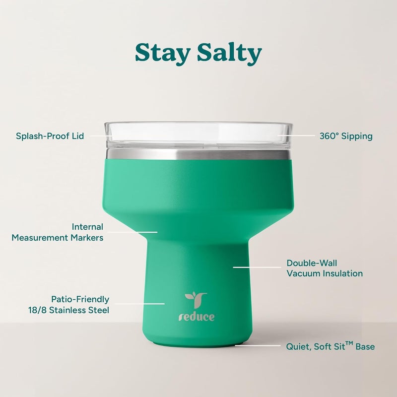 Salt resistant coating REDUCE 16 oz Saltini Tumbler, Vacuum Insulated Margarita Tumbler with 360 Degree Sip Lid, Keeps Drinks Cold for up to 10 hrs - Stainless Steel, Dishwasher Safe, BPA Free - Palm Leaf General compatible design - Image 3