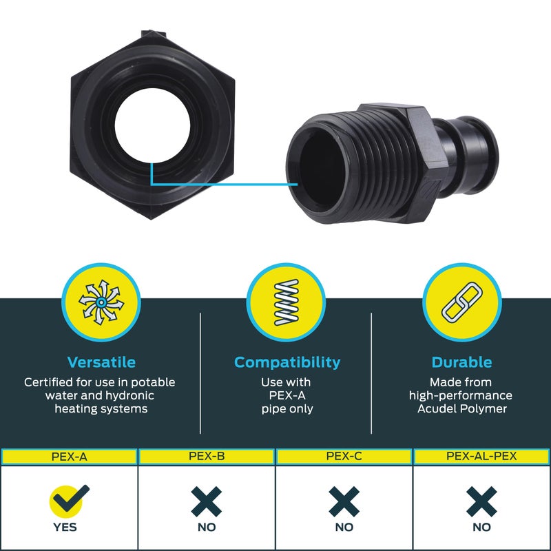 SharkBite 1/2 x 1/2 Inch Poly MNPT Expansion Adapter for PEX-A Pipe, Pack of 5, Plastic Plumbing Fittings, Male Adapter for PEX-A Tubing, UA120A5 - Image 3