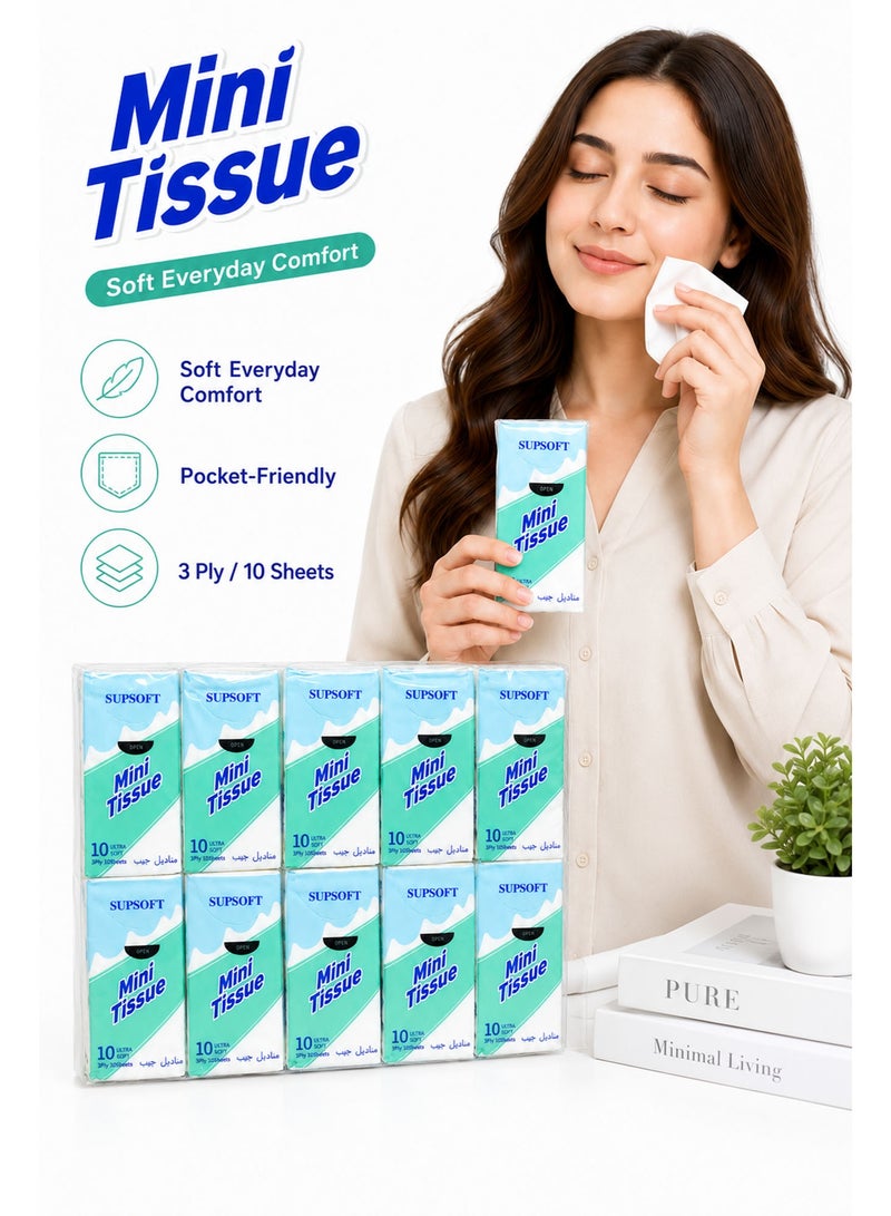 Pocket Tissue 20 Pack, Ultra Soft 3-Ply Facial Tissue, 20 Individual Travel Tissue Packs, 10 Sheets Each, Disposable Pocket Handkerchief for Travel, Office, Car & Daily Use - Image 4