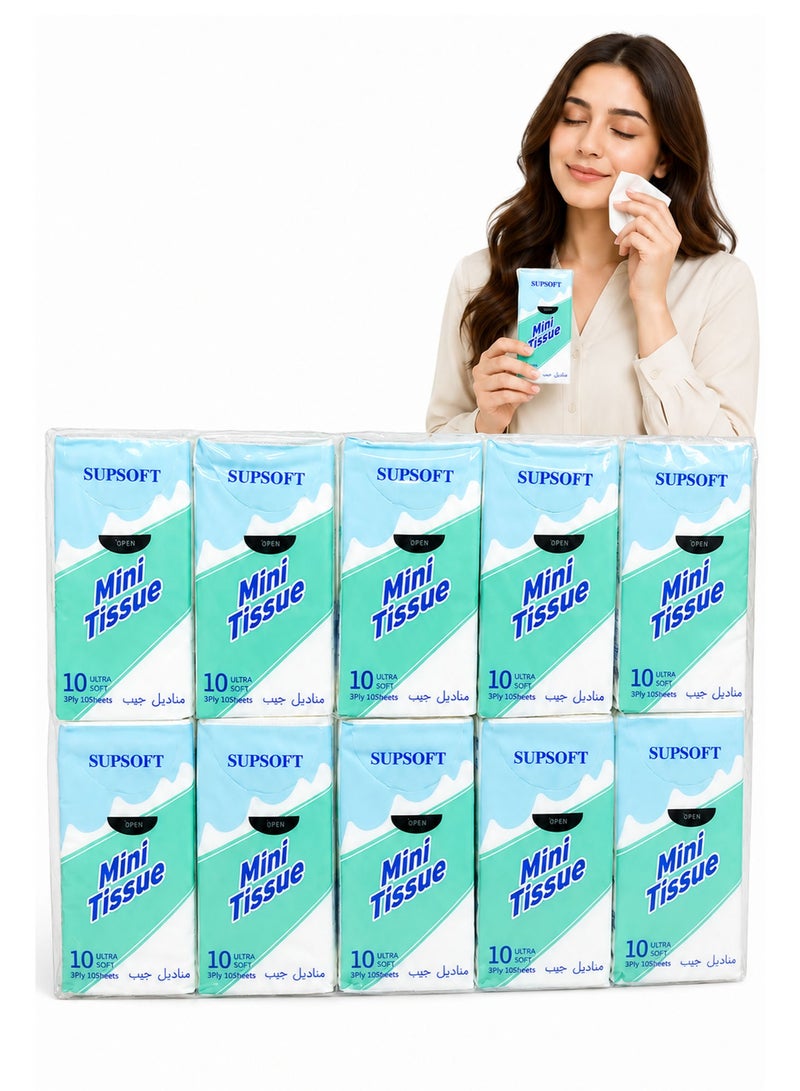 Pocket Tissue 20 Pack, Ultra Soft 3-Ply Facial Tissue, 20 Individual Travel Tissue Packs, 10 Sheets Each, Disposable Pocket Handkerchief for Travel, Office, Car & Daily Use - Image 1