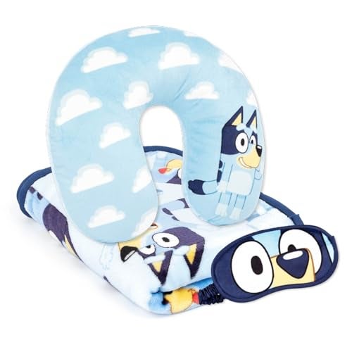 Jay Franco Bluey Kids Travel Set - 3 Piece Set Includes 40 x 50 Throw Blanket, Eye Mask, and Neck Pillow - Super Soft & Cozy Travel Accessories - Image 1