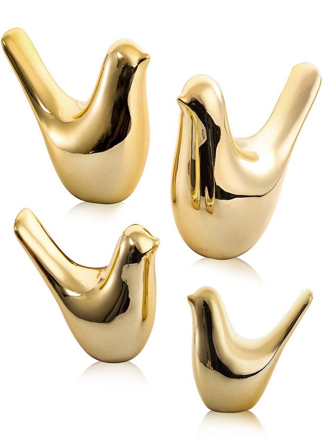 ZOOFOX Set of 4 Gold Bird Decor Figurine, Ceramic Small Animal Statues, Home Shelf Decor Furniture Desktop Display for Living Room, Bedroom, Cabinets and Office Desktop (Assorted Sizes) - Image 1