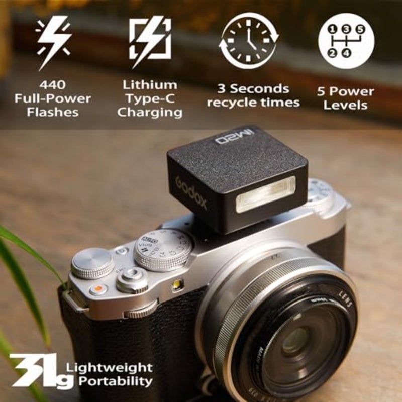 فلاش كاميرا صغير لكاميرات Sony ZV1/ZV-E10 وRicoh GR III وCanon/Nikon/Pentax/Panasonic/Olympus؛ هيئة سبائك الألومنيوم. أسود؛ تصميم مدمج مع حذاء ساخن في المنتصف - Image 2