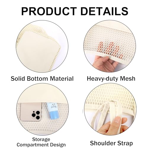 VOROLO Mesh Tote Beach Bag,Women Fairycore Hobo Bag,Shoulder Bag,Soft Summer Casual Crochet Bags(Beige) - Image 4