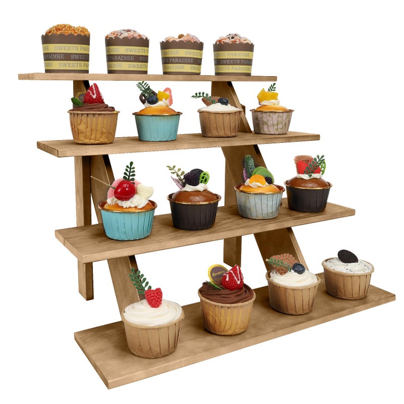 ZYP 4 Tier Wood Cupcake Display Stand Tool Free Retail Cookie Display RiserRustic Tiered Table Display Stand for Vendors Home Wedding PartyBrown