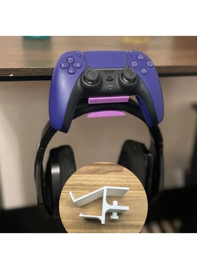 White Under Desk Headphone And Game Controller Stand Space Saving Mount - Image 1